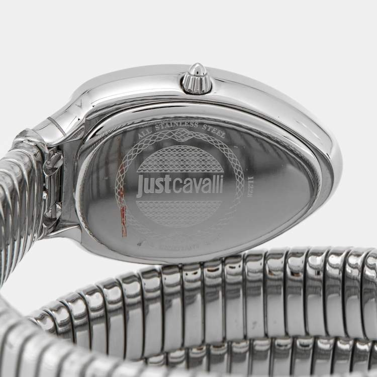 Pre Owned Just Cavalli Glam Evo 5 JC1L228M0015 Silver Dial Stainless Steel Snake Women's Wristwatch 22 mm