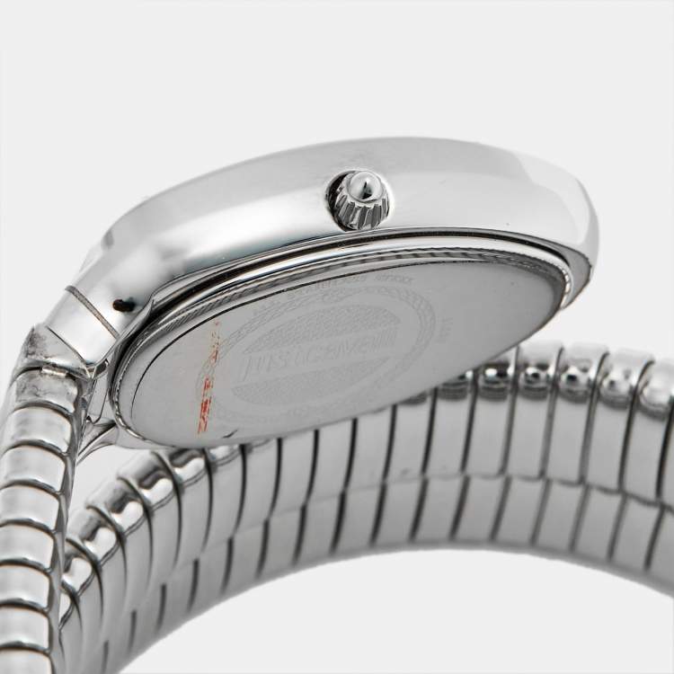 Pre Owned Just Cavalli Glam Evo 5 JC1L228M0015 Silver Dial Stainless Steel Snake Women's Wristwatch 22 mm