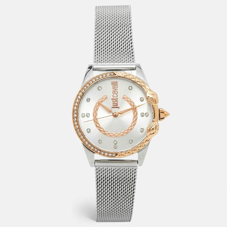 Pre Owned Just Cavalli Serpente JC1L095M0105 Silver Dial Two-Tone Stainless Steel Women's Wristwatch 32 mm