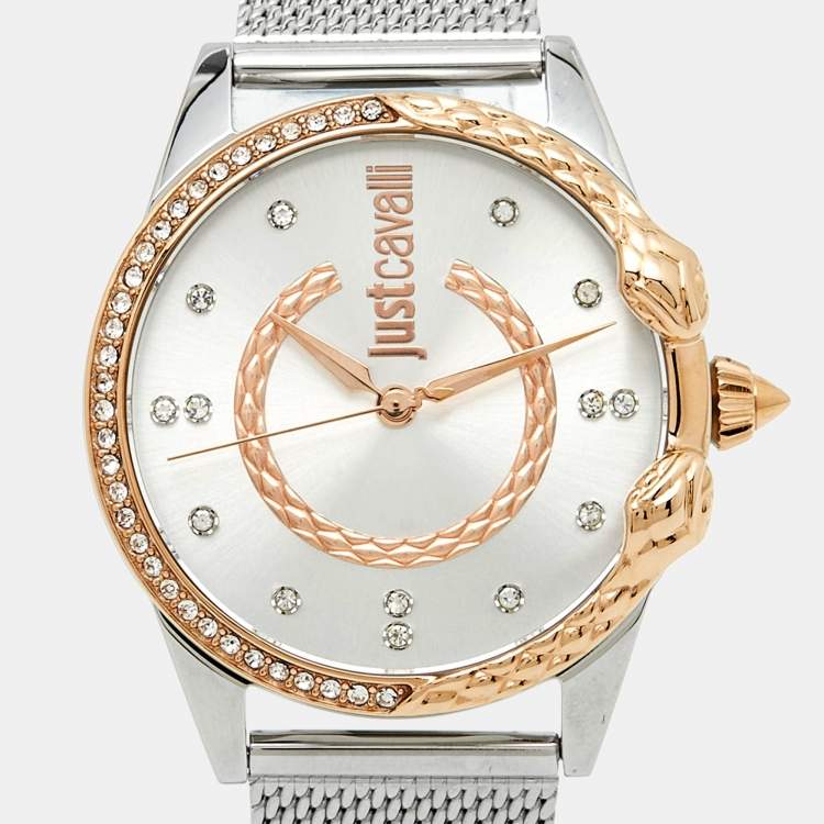 Pre Owned Just Cavalli Serpente JC1L095M0105 Silver Dial Two-Tone Stainless Steel Women's Wristwatch 32 mm