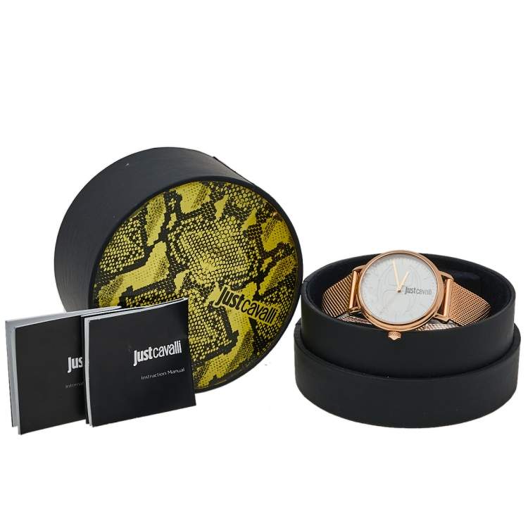 مملوكة مسبقًا Just Cavalli White Rose Gold Tone Stainless Steel JC1L012M0085 Women's Wristwatch 34 mm