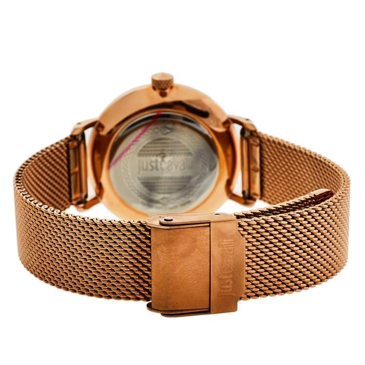 مملوكة مسبقًا Just Cavalli White Rose Gold Tone Stainless Steel JC1L012M0085 Women's Wristwatch 34 mm