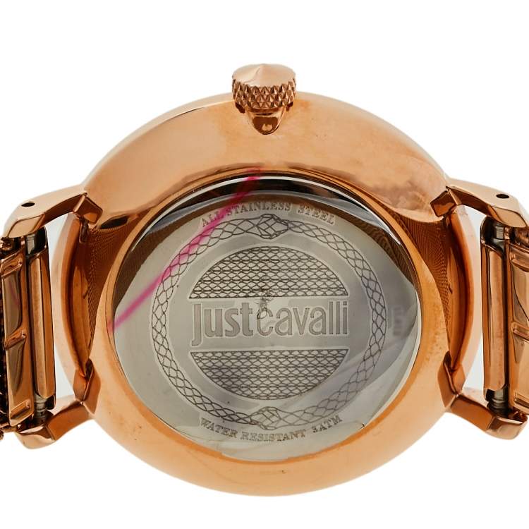 مملوكة مسبقًا Just Cavalli White Rose Gold Tone Stainless Steel JC1L012M0085 Women's Wristwatch 34 mm