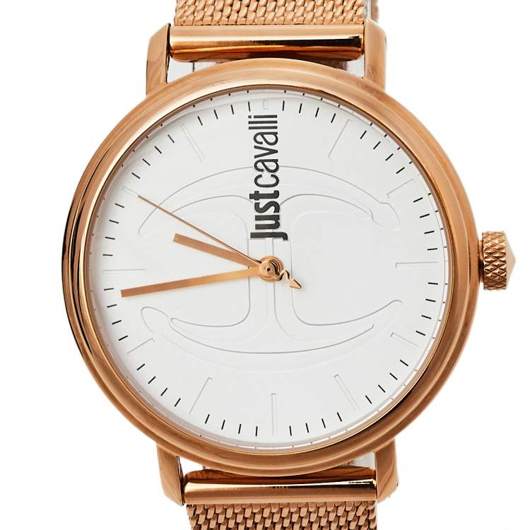 مملوكة مسبقًا Just Cavalli White Rose Gold Tone Stainless Steel JC1L012M0085 Women's Wristwatch 34 mm