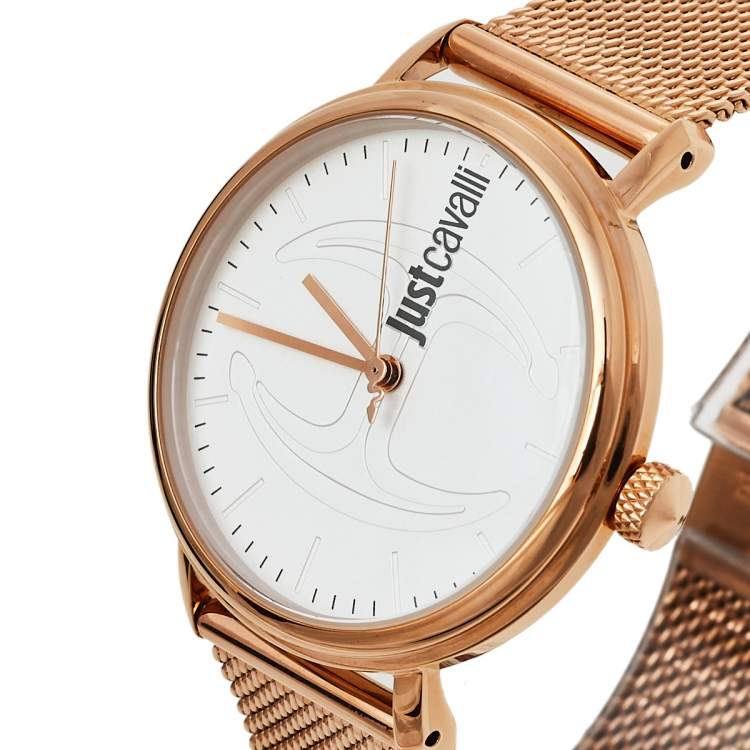مملوكة مسبقًا Just Cavalli White Rose Gold Tone Stainless Steel JC1L012M0085 Women's Wristwatch 34 mm