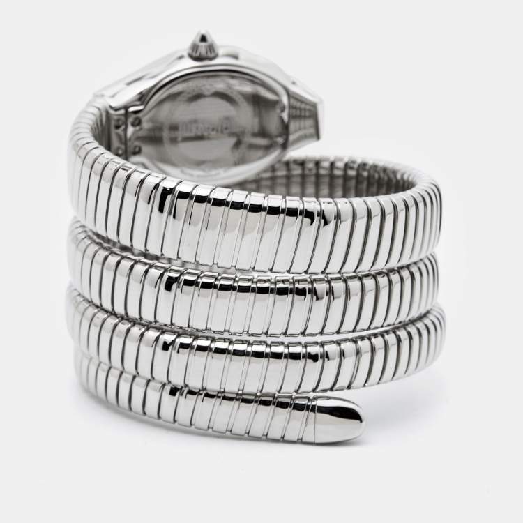 Pre Owned Just Cavalli Glitter Silver Stainless Steel Glam Chic Snake JC1L115M0015 Women's Wristwatch 22 mm
