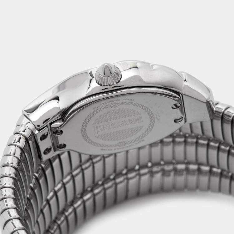 Pre Owned Just Cavalli Glitter Silver Stainless Steel Glam Chic Snake JC1L115M0015 Women's Wristwatch 22 mm