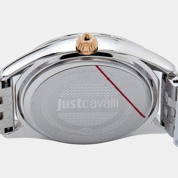 Pre Owned Just Cavalli Blue Two-Tone Stainless Steel Crystal Brillante JC1L195M0125 Women's Wristwatch 34 mm