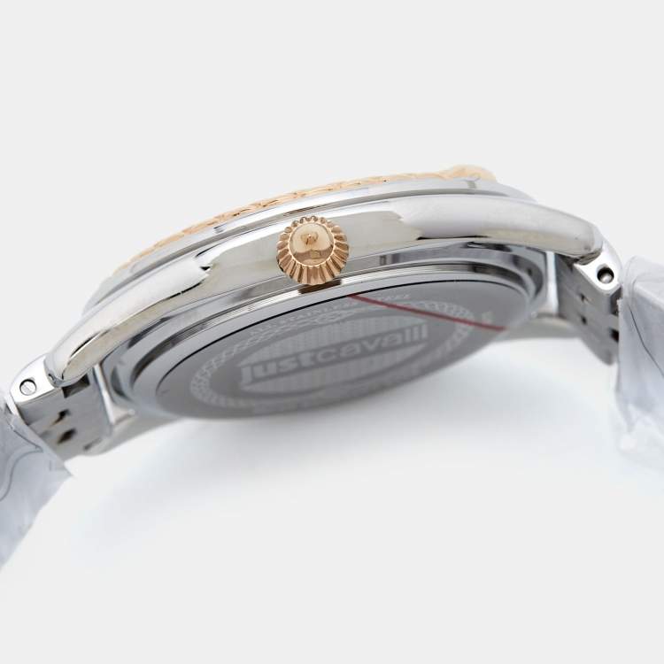Pre Owned Just Cavalli Blue Two-Tone Stainless Steel Crystal Brillante JC1L195M0125 Women's Wristwatch 34 mm
