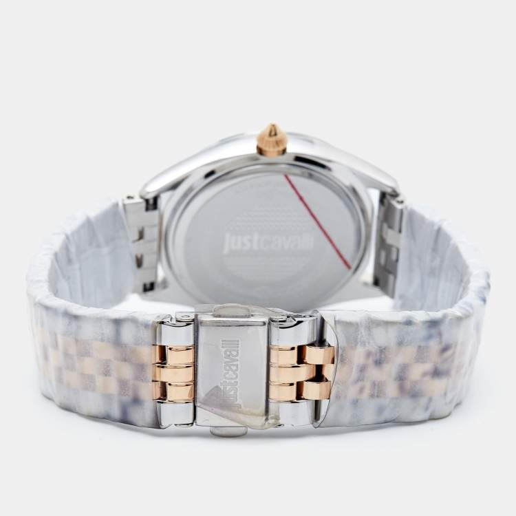 Pre Owned Just Cavalli Blue Two-Tone Stainless Steel Crystal Brillante JC1L195M0125 Women's Wristwatch 34 mm