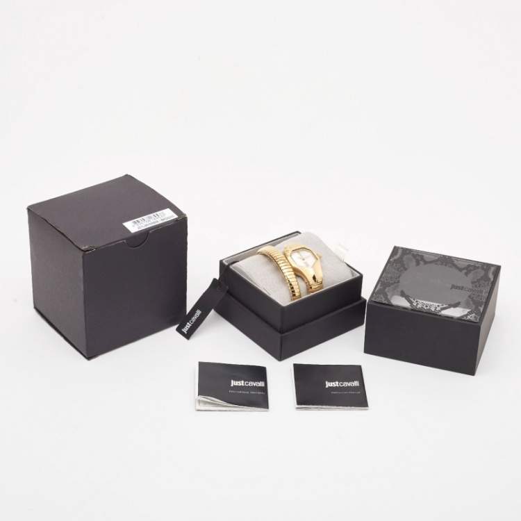 Pre Owned Just Cavalli Mother Of Pearl Yellow Gold Plated Stainless Steel Serpent JC1L001M0026 Women's Wristwatch 22 mm