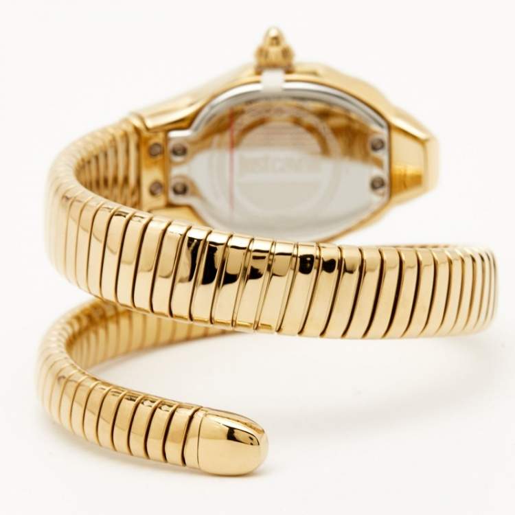 Pre Owned Just Cavalli Mother Of Pearl Yellow Gold Plated Stainless Steel Serpent JC1L001M0026 Women's Wristwatch 22 mm