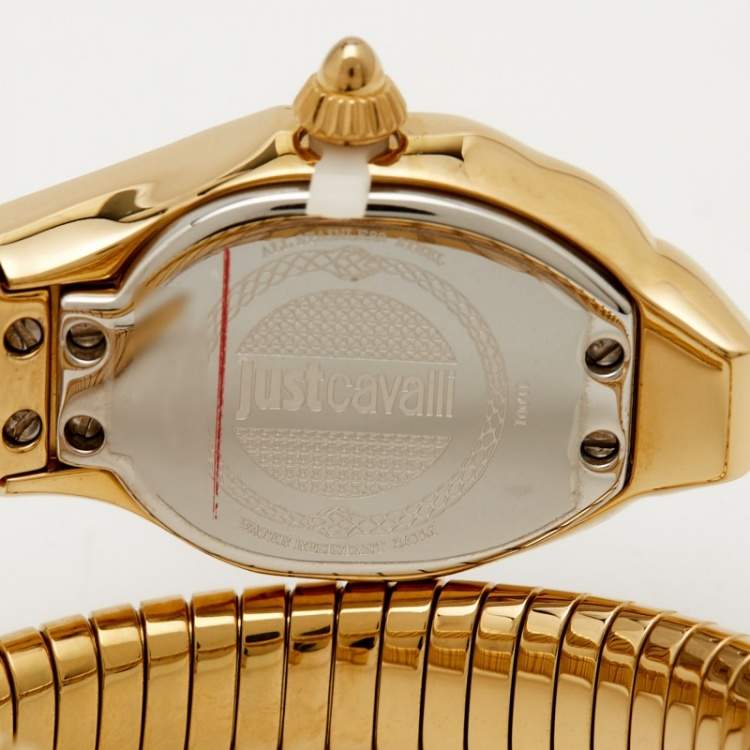 Pre Owned Just Cavalli Mother Of Pearl Yellow Gold Plated Stainless Steel Serpent JC1L001M0026 Women's Wristwatch 22 mm