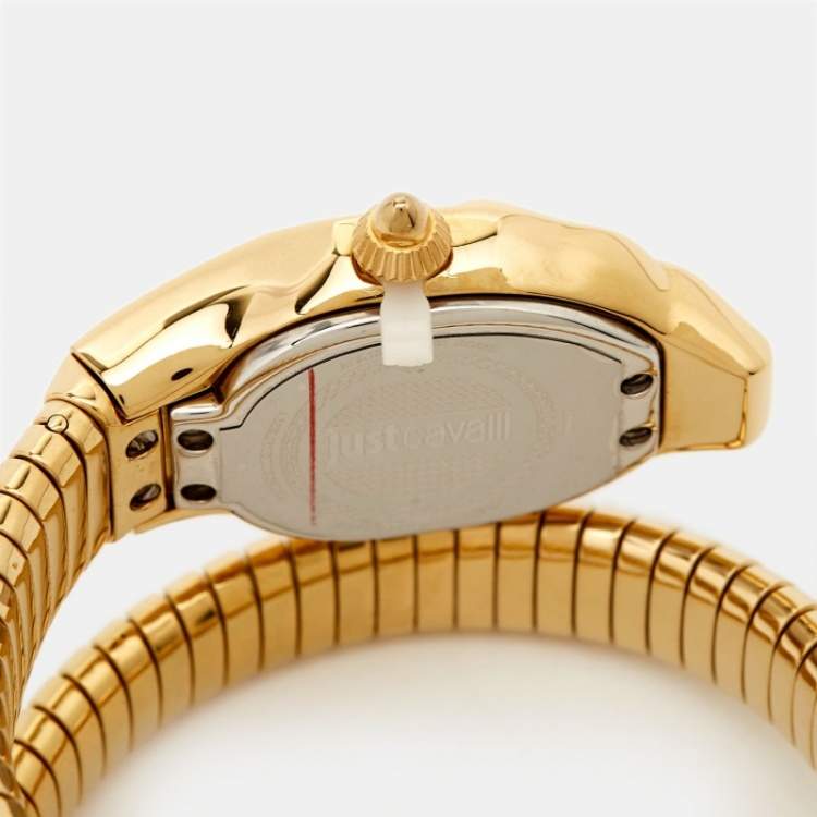 Pre Owned Just Cavalli Mother Of Pearl Yellow Gold Plated Stainless Steel Serpent JC1L001M0026 Women's Wristwatch 22 mm