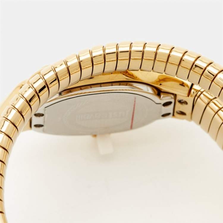 Pre Owned Just Cavalli Mother Of Pearl Yellow Gold Plated Stainless Steel Serpent JC1L001M0026 Women's Wristwatch 22 mm