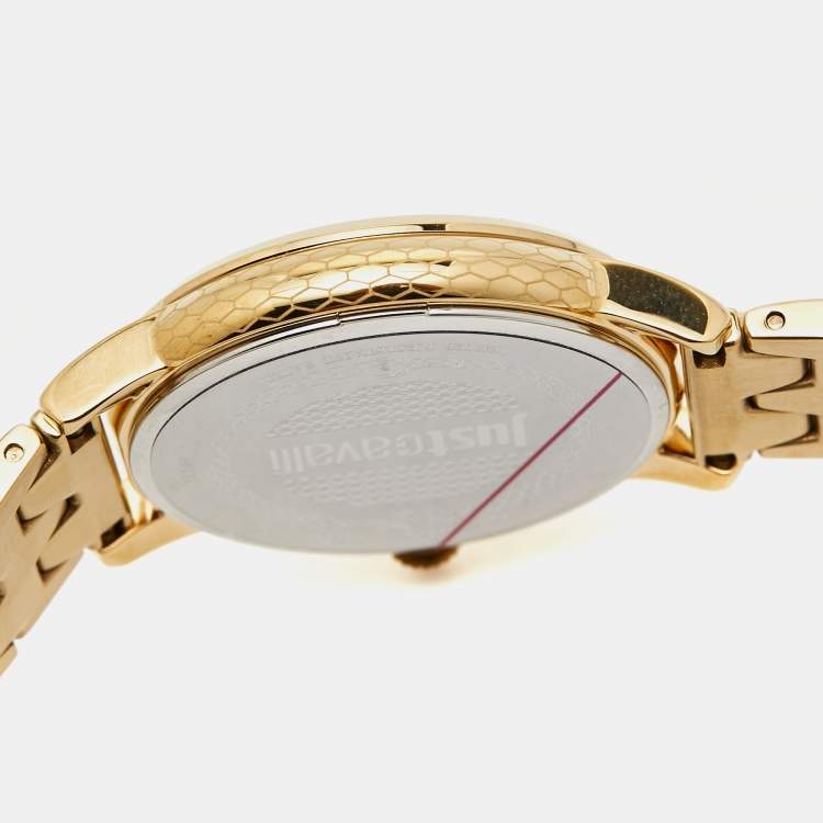 Pre Owned Just Cavalli Champagne Gold Plated Stainless Steel Emozioni JC1L149M0045 Women's Wristwatch Set 34 mm
