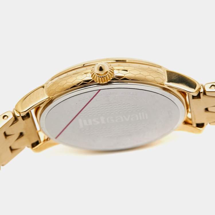Pre Owned Just Cavalli Champagne Gold Plated Stainless Steel Emozioni JC1L149M0045 Women's Wristwatch Set 34 mm