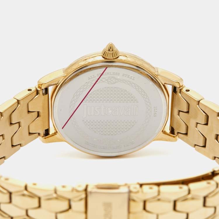 Pre Owned Just Cavalli Champagne Gold Plated Stainless Steel Emozioni JC1L149M0045 Women's Wristwatch Set 34 mm