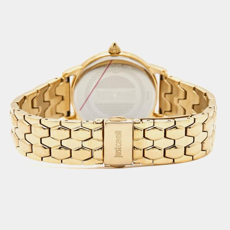 Pre Owned Just Cavalli Champagne Gold Plated Stainless Steel Emozioni JC1L149M0045 Women's Wristwatch Set 34 mm