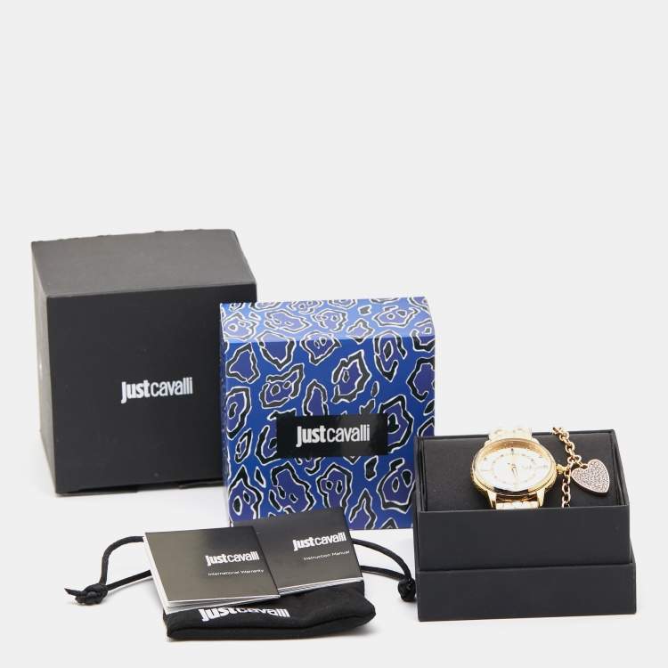 Pre Owned Just Cavalli Champagne Gold Plated Stainless Steel Emozioni JC1L149M0045 Women's Wristwatch Set 34 mm