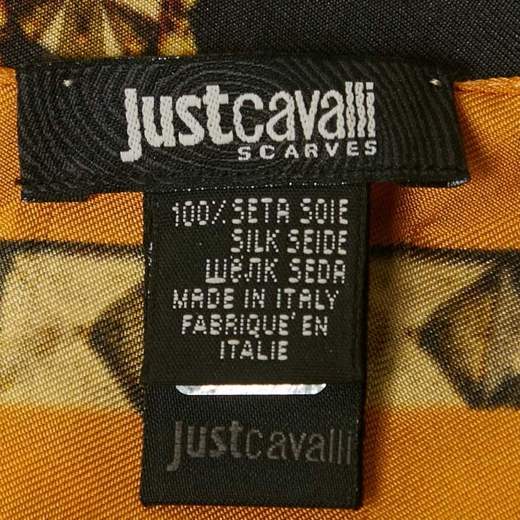 Pre Owned Just Cavalli Black Tiger Print Silk Scarf 
