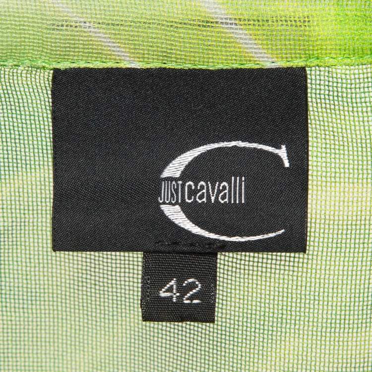 مملوكة مسبقًا Just Cavalli Green Abstract Print Silk Sheer Blouse M