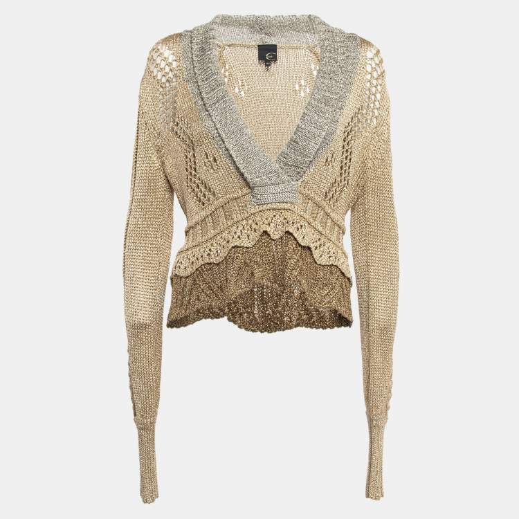 Pre Owned Just Cavalli Beige Lurex Knit Crop Sweater M