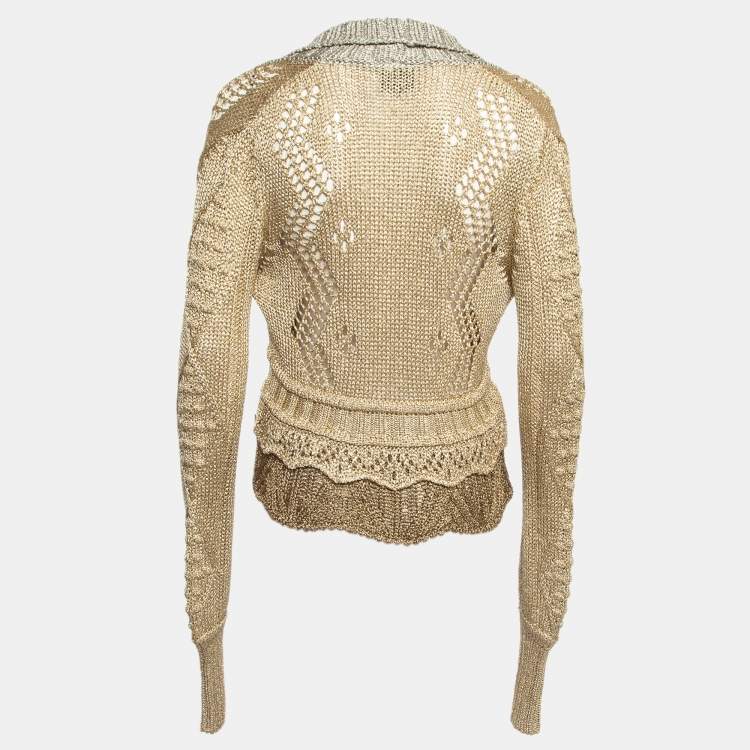 Pre Owned Just Cavalli Beige Lurex Knit Crop Sweater M