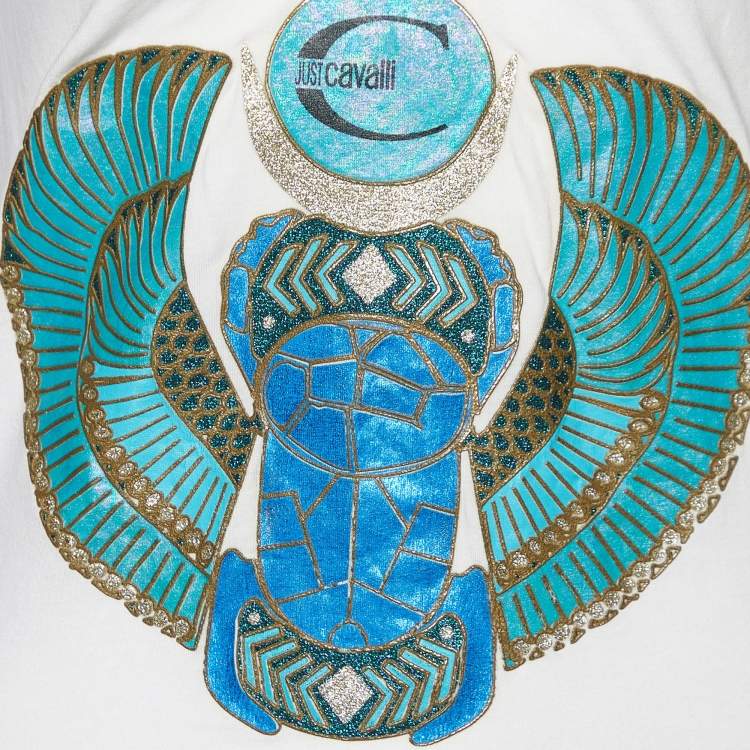 Pre Owned Just Cavalli White Printed Cotton Halter Neck Top M