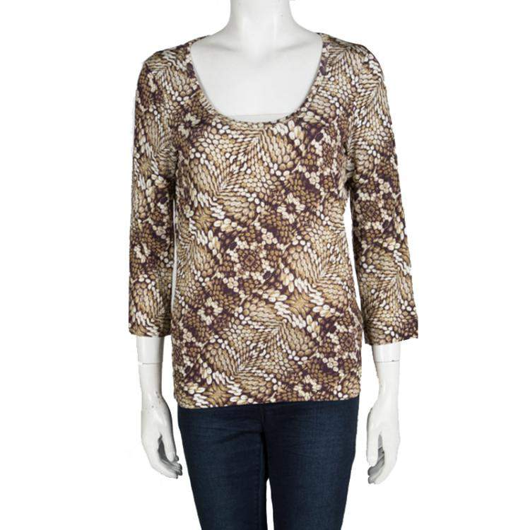 Pre Owned Just Cavalli Brown Animal Printed Knit Top L