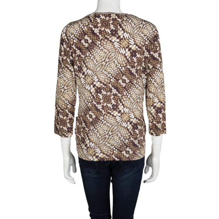 Pre Owned Just Cavalli Brown Animal Printed Knit Top L