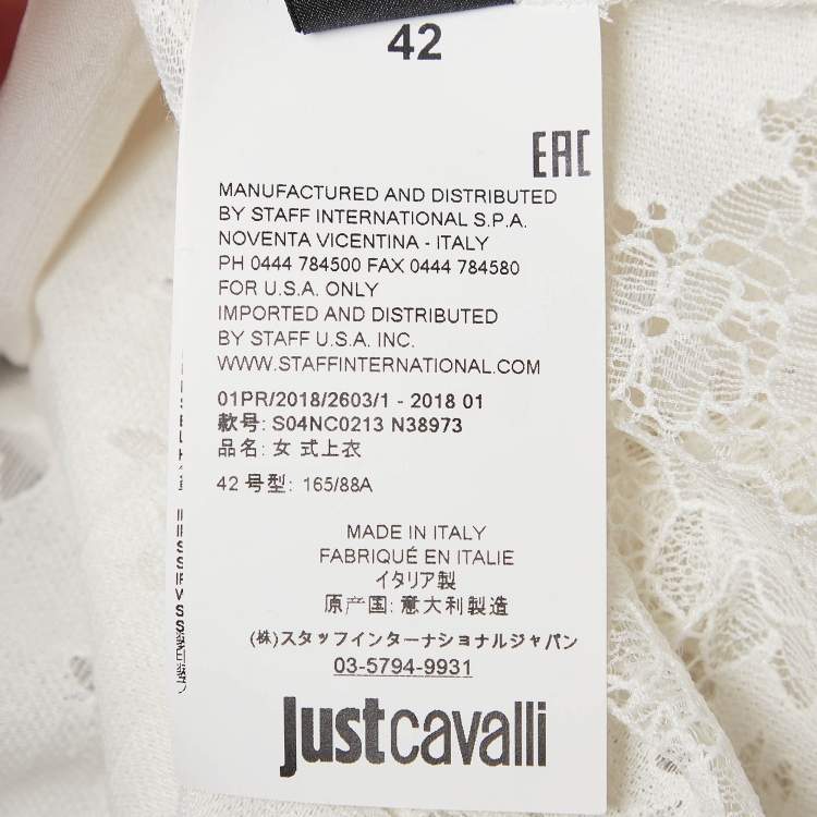 Pre Owned Just Cavalli White Lace Ruffled Sleeveless Shirt M