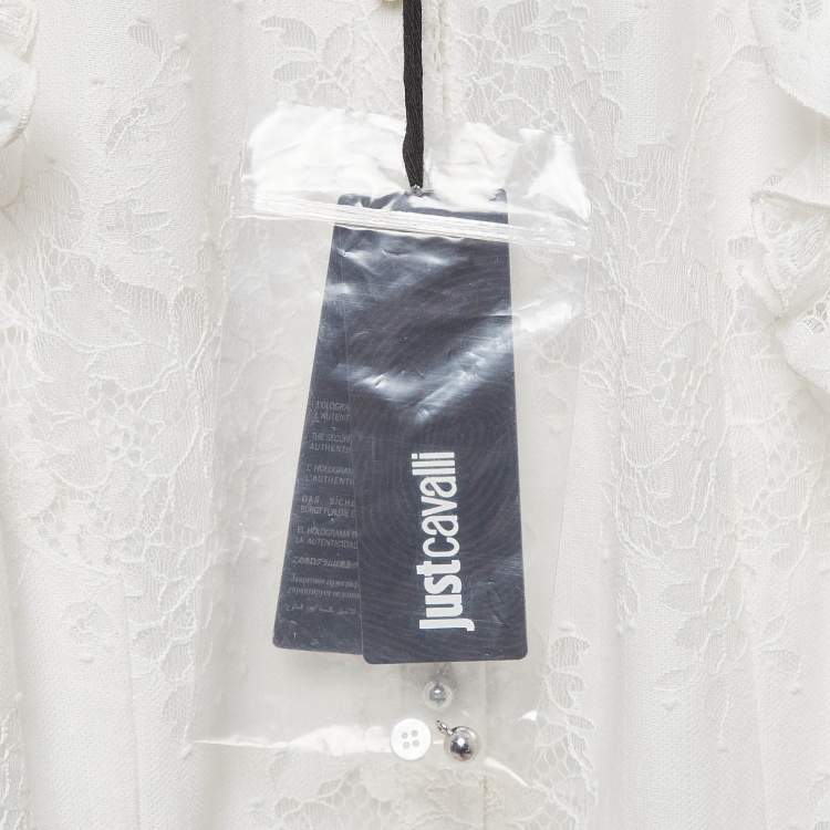Pre Owned Just Cavalli White Lace Ruffled Sleeveless Shirt M