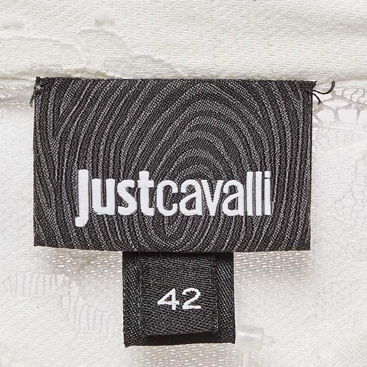 Pre Owned Just Cavalli White Lace Ruffled Sleeveless Shirt M