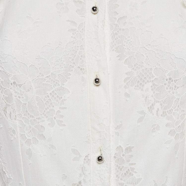 Pre Owned Just Cavalli White Lace Ruffled Sleeveless Shirt M