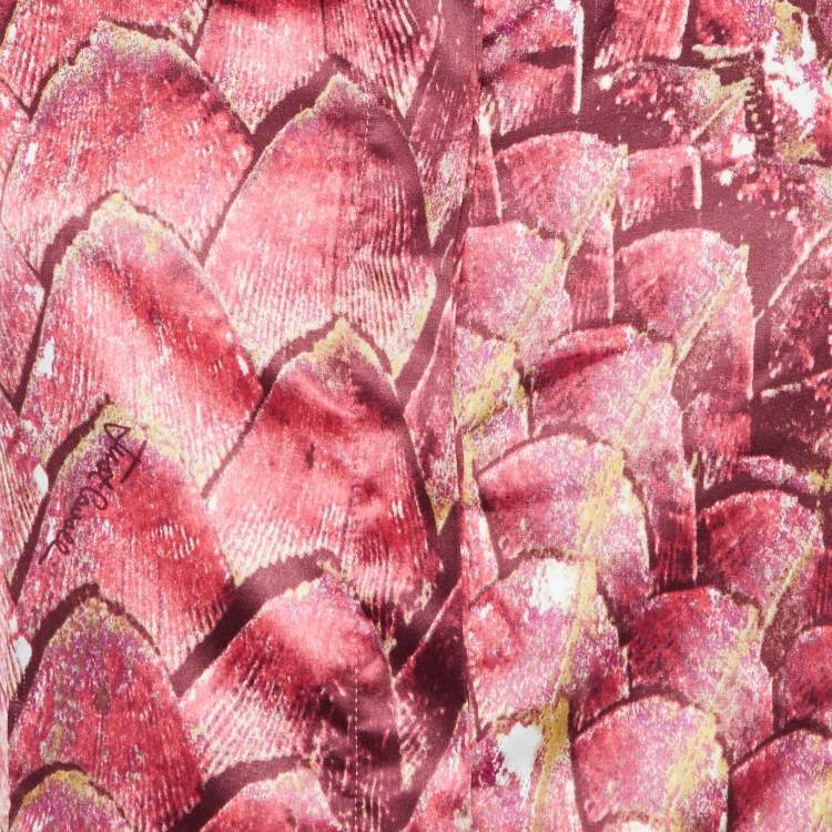 Pre Owned Just Cavalli Pink Abstract Print Satin Tie-up Sleeve Shirt L