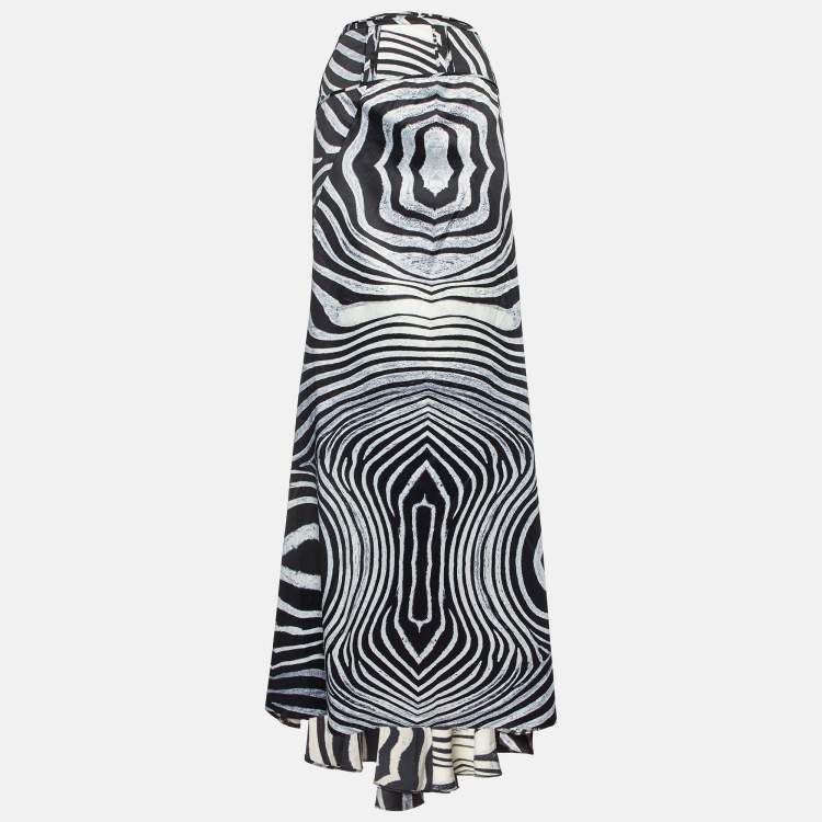 Pre Owned Just Cavalli Black/White Animal Print Satin Maxi Skirt L