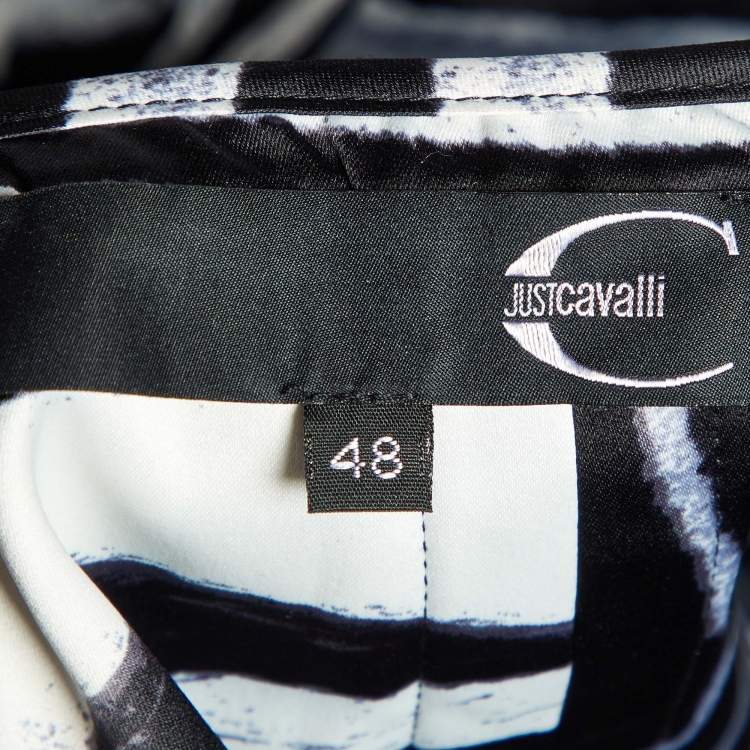 Pre Owned Just Cavalli Black/White Animal Print Satin Maxi Skirt L