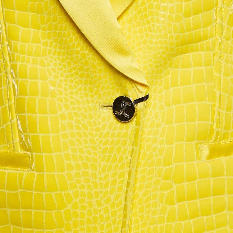 Pre Owned Just Cavalli Yellow Snake Pattern Faux Leather Blazer M