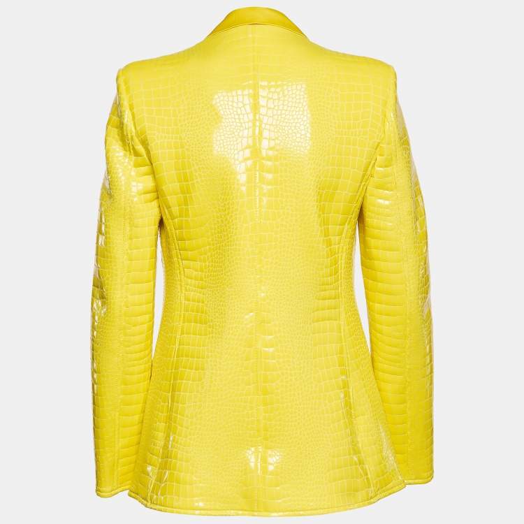 Pre Owned Just Cavalli Yellow Snake Pattern Faux Leather Blazer M