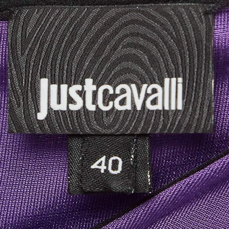 Pre Owned Just Cavalli Purple Studded Mesh Trim Jersey Asymmetric Dress S