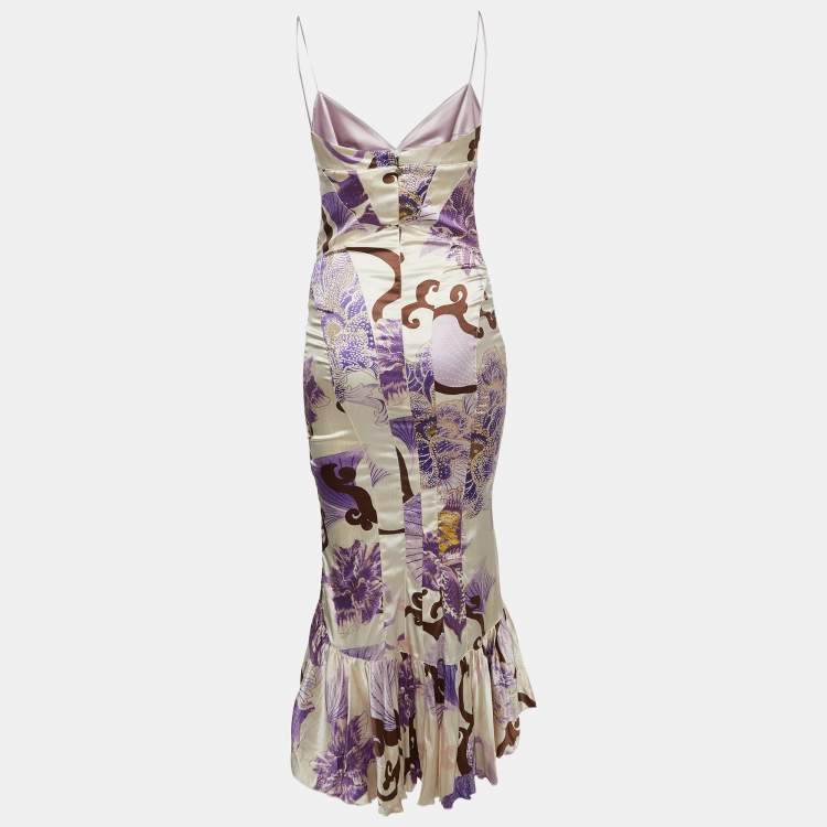 Pre Owned Just Cavalli White Floral Print Sleeveless Midi Dress L