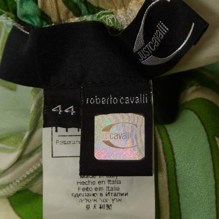 Pre Owned Just Cavalli Green Printed Silk Wide-Leg Pants M
