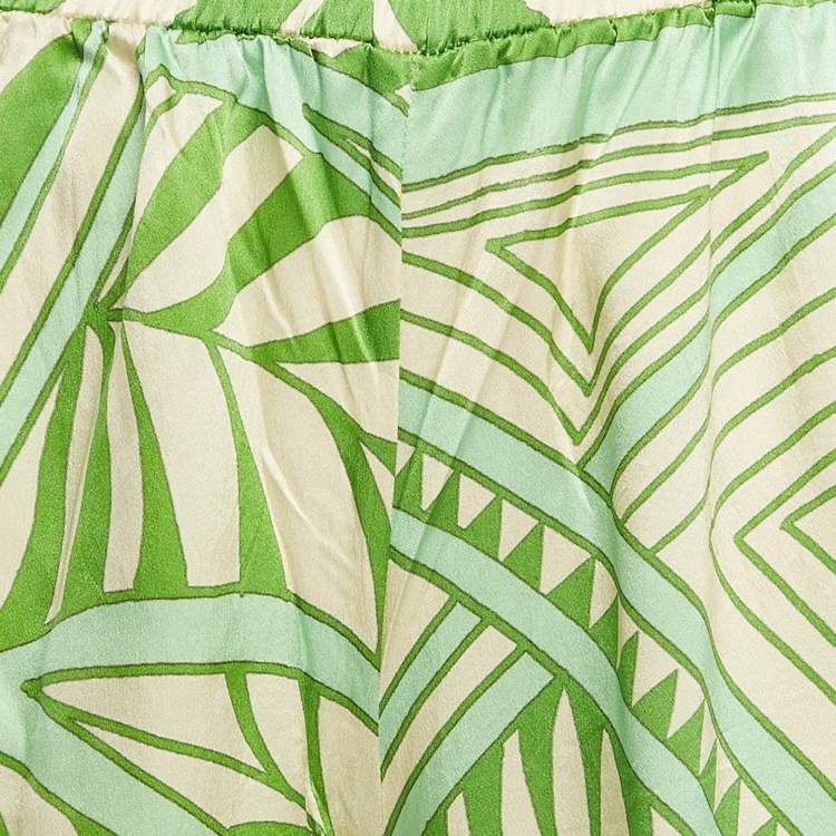 Pre Owned Just Cavalli Green Printed Silk Wide-Leg Pants M