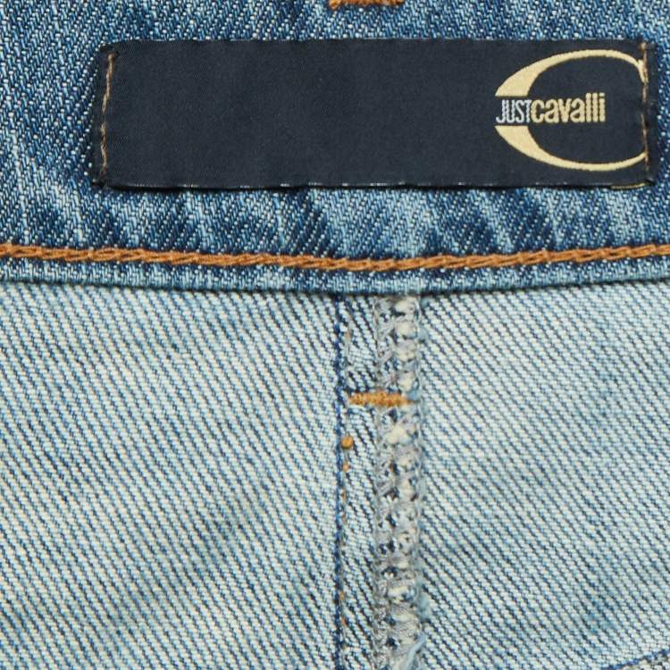 Pre Owned Just Cavalli Blue Embroidered Denim Mini Skirt M