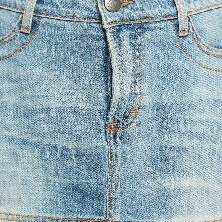 Pre Owned Just Cavalli Blue Embroidered Denim Mini Skirt M