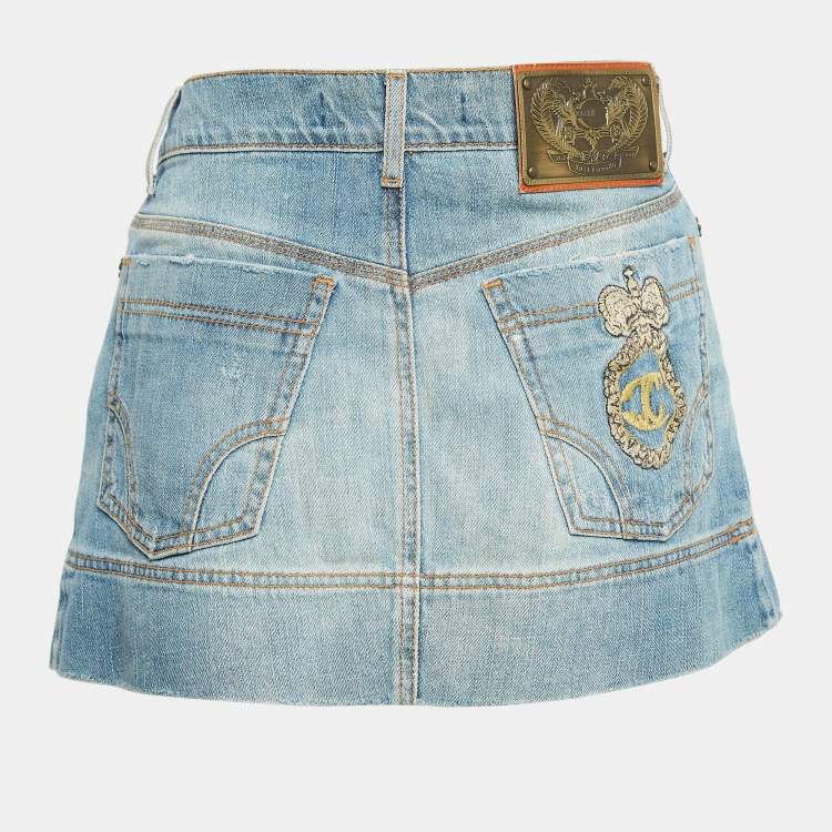 Just Cavalli Blue Embroidered Denim Mini Skirt M Just Cavalli TLC