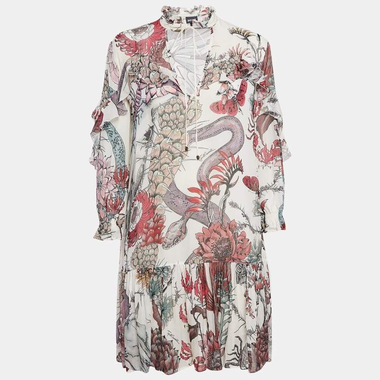 Pre Owned Just Cavalli Multicolor Printed Crepe Tie-Up Neck Mini Dress M