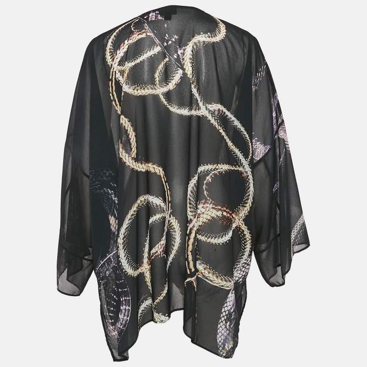 Pre Owned Just Cavalli Black Snake Printed Chiffon Semi Sheer Blouse M