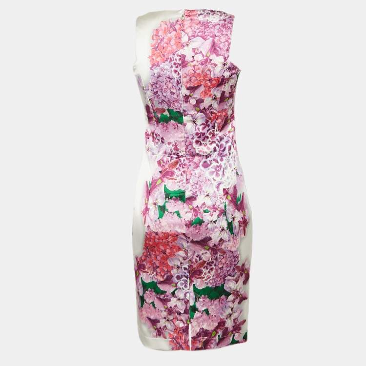 Just Cavalli Pink Floral Print Satin Sheath Dress S Just Cavalli TLC